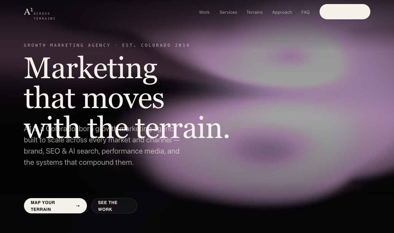 Evergreen A1 agency site — fluid WebGL hero