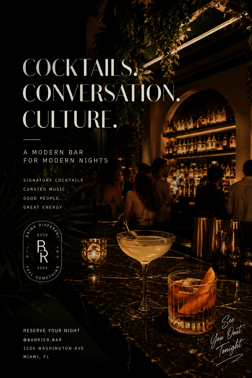 Cocktail campaign — dark luxury social creative
